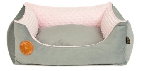 Lauren Design legowisko CEZAR kanapa różowa velvet + szara minky 60x50cm