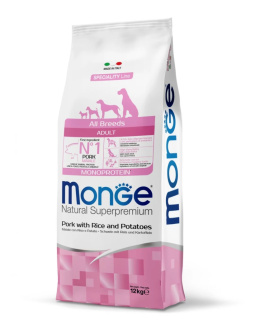 Monge adult monoprotein wieprzowina z ryżem 12kg