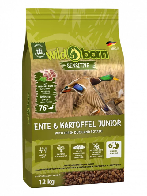 Wildborn sensitive junior ente & kartoffel junior kaczka z ziemniakami dla szczeniąt wszystkich ras 12kg